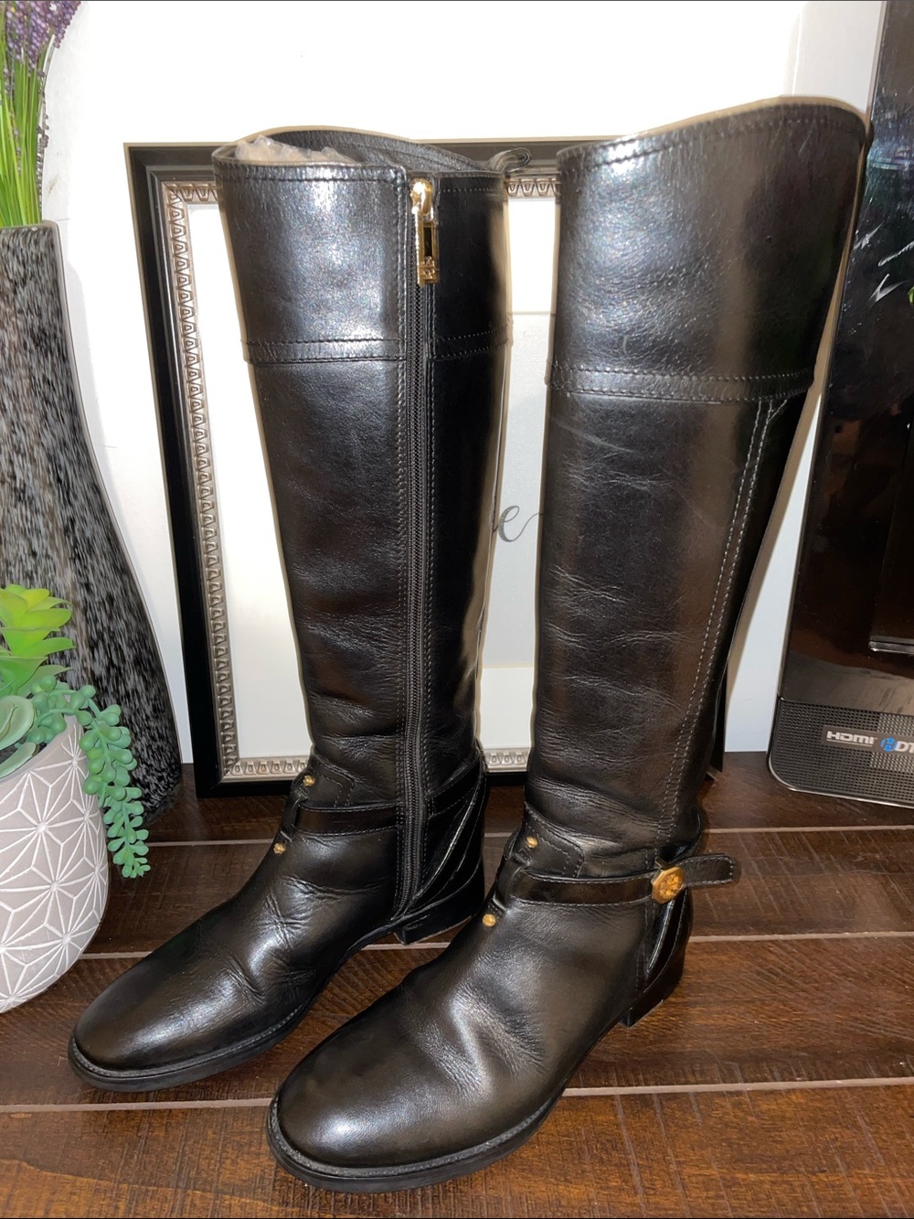 Tory Burch Brita Black Leather Tall Riding Boots Size 6M EUC